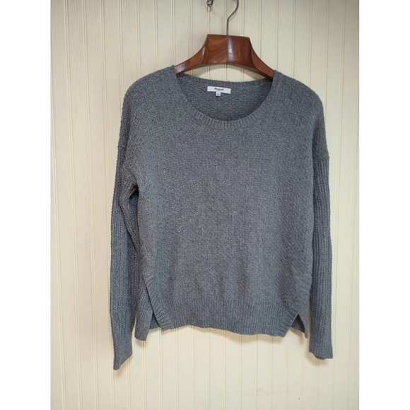 Madewell Sweater Womens Small Gray Knit Crewneck Pullover Side Slits Ribbed Hem - Picture 2 of 7